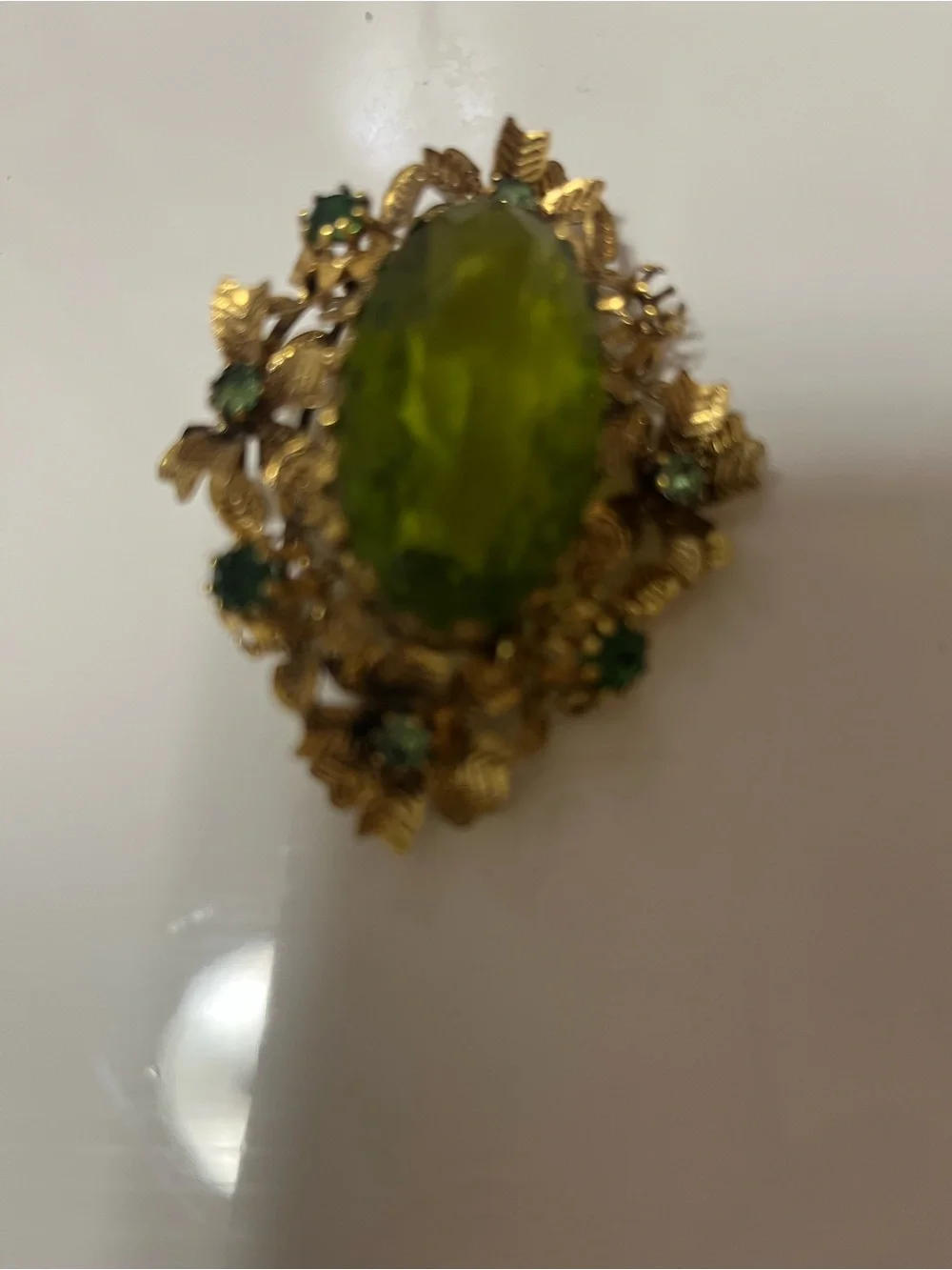 Gold-Tone Lime Green Glass Floral Brooch (With Matching Drop Earrings)